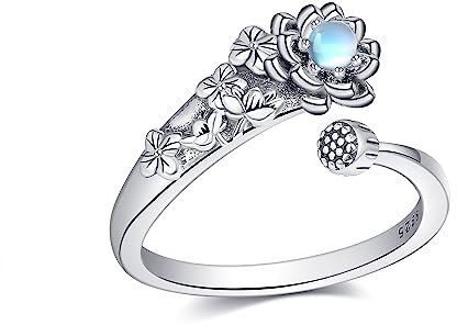 Lotus Ringe 925 Sterling Silber Lotus Blume Ringe Mondstein Lotus Muttertag Schmuck Geschenk für Damen