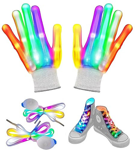 ChaneeHann Led Handschuhe,Leuchtende Handschuhe,LED Blinkende Handschuhe,LED Handschuhe,LED Skeleton Hand Handschuhe für Birthday Festival Halloween Christmas Costumes Geschenke(bunt)