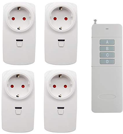 EU 4*Funksteckdosen Set unabhängig Steuerung Funksteckdosen mit Fernbedienung 300m 400m Reichweite schaltbare Außen Outdoor Gartenleuchte aussenbereich 10A 1500W
