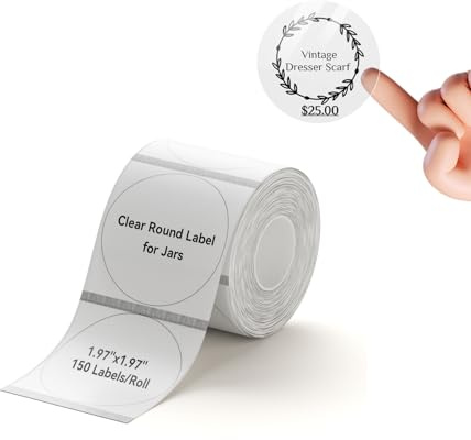 NIIMBOT B1 B21 B3S Etikettenband, 50 x 50 mm, Klar Etikettenpapier, Thermoaufkleberpapier, wasserdichtes Etikettierband, Ersatz, 150 Etiketten/Rolle, rund
