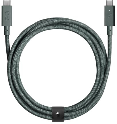 Native Union Cable de carga Type-C Belt Pro - Cable de carga USB-C a USB-C ultrarresistente de 240 W y 8 pies con correa de cuero, para iPhone15&ProMax, MacBook Pro 14/16 M2, Air15 M2-Verde Pizarra