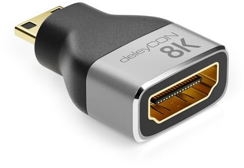 deleyCON Mini Adaptateur HDMI Câble de Couplage Connecteur 8K@60Hz / 4K@120Hz UHD 7680x4320 Aluminium HDMI 2.1 Arc HDR10+ Dolby Vision VRR ALLM 48Gbps Gris Noir
