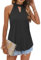 WNEEDU Damen Tank Tops Sommer Neckholder Ärmellos Oberteile Rundhals Schulterfrei Elegant Blusen Top Shirts Schwarz L