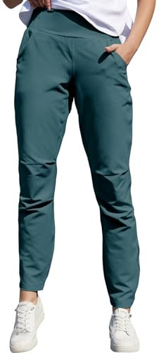 Boyzn Damen Hosen Lässige Elastische Hose mit hoher Taille Bequeme Freizeithose für Damen mit Taschen Cyan Gray-XL