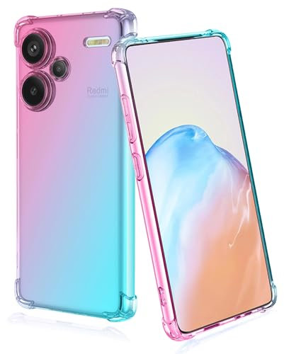 BORYA Silicona Funda para Xiaomi Redmi Note 13 Pro+ Plus 5G, Transparente Suave Sedoso Ultradelgado Antigolpes Carcasa, Premium TPU Estuche, Elegante Vistoso Gradiente Caso, Rosa/Verde