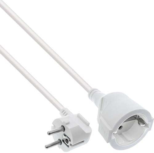 InLine Verlängerungskabel, Stromkabel, 1,5m, Schutzkontakt Stecker gewinkelt/Buchse, H05VV-F, Innenbereich, erhöhter Berührungsschutz, weiß, 16401U