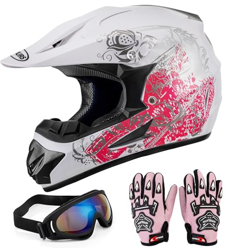 OUMURS DOT Youth Dirt Bike Helmet,Kids ATV Helmets with Gloves Goggles for Youth Boys Girls 5-14 Ages,Four Wheeler Helmet Kids Motocross BMX MX UTV Snowmobile Go Kart Full Riding Racing Skateboard