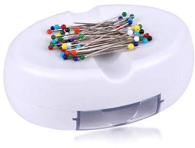 Hilltian Magnetischer Nadelhalter mit 100 Stück Kunststoffkopfnadeln, magnetisches Nadelkissen mit Schublade zum Nähen, Quilten (weiß)