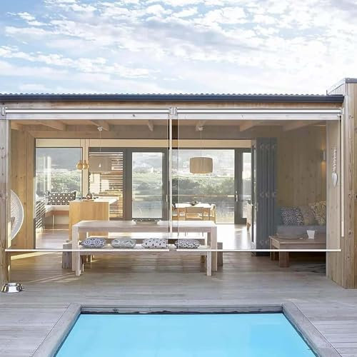 MAYFABD Transparentes Wasserdichtes Rollo Transparent Wasserdichtes Roll Up Rollo Outdoor Balkon Terrassen Tür Durchsichtige Rollos PVC Kunststoff-Regenschutz Fenster Rollos,200 * 250cm