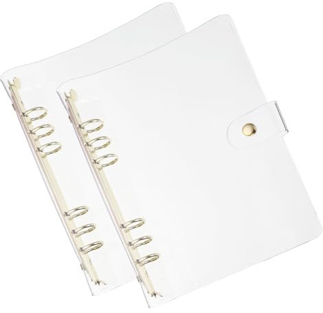 PATIKIL A5 Klare Binderabdeckung, 2 Stück weiche PVC-Loose-Leaf-Binder-Schutzhülle mit Druckknopfverschluss, 6 goldene Ringe für DIY-Meeting-Notizbuch-Ordner, klar
