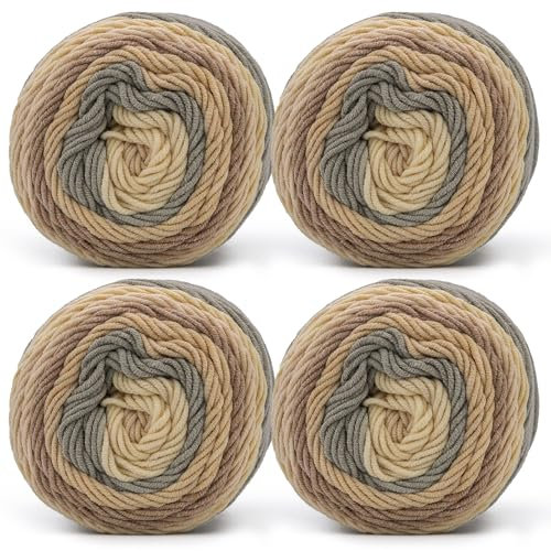 Baumwolle zum Häkeln Farbverlauf Weich 400g(100gx4) HäkelBaumwolle Dickes Garn Weich Baumwolle Zum Häkeln Farbverlauf Bunte Baumwolle Weben Baumwolle Für Schal Zum Stricken