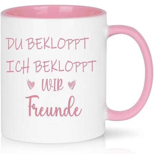 CHUIN DRUCK Tasse für Beste Freundin mit Spruch - Du Bekloppt Ich Bekloppt Wir Freunde - Beste Freundin Tasse Geschenk Kollegein BFF Geschenkidee Geburtstag Weihnachten Geschenk, 320ml Rosa