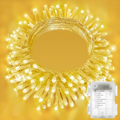 SR ESSENTIALS 20m 200 LED Battery Operated Fairy Lights with Remote Control, Waterproof Warm White String Lights for Indoor/Outdoor Garden, Patio, Bedroom, Helloween, Christmas Decor (Warm White)
