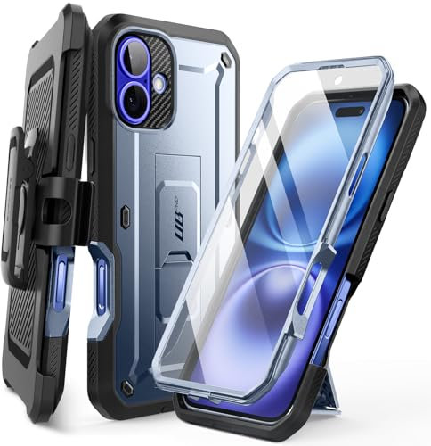 SUPCASE für iPhone 16 Hülle 6.1” Outdoor Handyhülle 360 Grad Case Bumper Schutzhülle Cover [Unicorn Beetle Pro] mit Displayschutz, Ständer und Gürtelclip für iPhone 16 2024 (Blau)