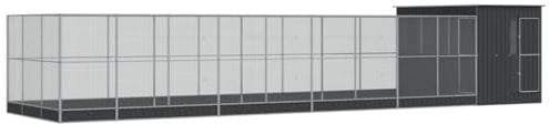 vidaXL Voliere mit Erweiterung Silbern 1118x303x216 cm Stahl, Vogelvoliere, Wellensittichkäfig, großer Vogelkäfig, Vogelkäfig, Papageienkäfig
