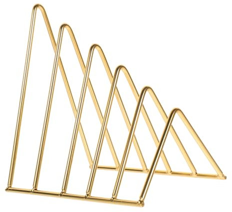 Golden Iron Triangle Desktop Book Rack - Versatile File Organizer for Home Office Stylish Magazine Display Stand for Books and Plates