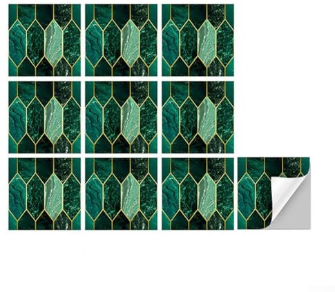 Besttoolifes Peel And Sticker Wall Tiles, Sticker On Tiles Square Tile Stickers, Water Resistant Art Deco Backsplash For Kitchen Bathroom, Holographic Emerald Green Tile