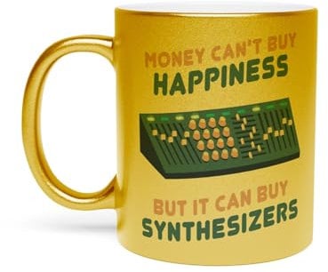 Fabulous Gold Chrome Ceramic Mug - Synthesizer - Money Can't Buy Happiness - 11oz