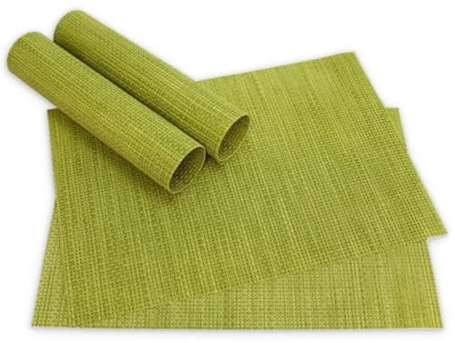 Moderne Tischsets in Hell-grün im 4er Set - Abwaschbare Platzsets als rechteckige Tischuntersetzer - Gewebtes Platzdeckchen als Tischunterlage für Esstisch Wohnzimmer Tisch-Deko
