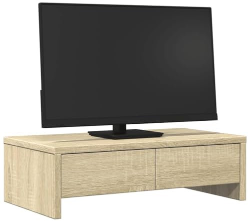 Tidyard Monitorständer mit Schubladen Schreibtischaufsatz Monitorerhöhung Bildschirm PC Regal Bildschirmerhöhung Geeignet für 2 Monitore Sonoma-Eiche 50x27x15 cm