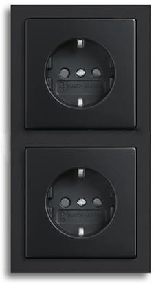 Busch-Jaeger future® linear Komplett-Set: 2x 20 EUCKS-885 SCHUKO® Steckdosen-Einsatz mit erh. Berührungsschutz + 1722-885K Abdeckrahmen 2-fach, Future Linear schwarz matt