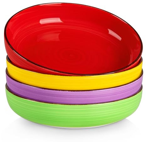 vancasso Pasta Bowls Set of 4, 46 oz Ceramic Salad Serving Bowls and Soup Bowls, Microwave Safe Pasta Plates, Large Shallow Kitchen Dishes, Bonita Series - Multicolor