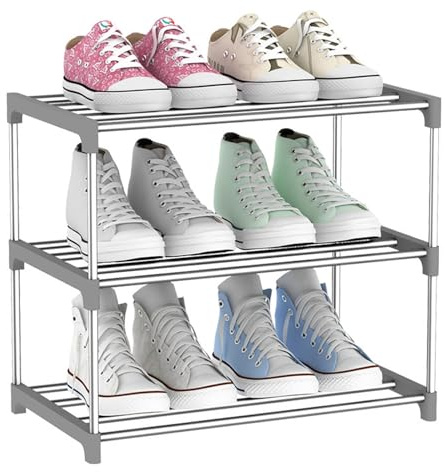 huipinghu Schuhregal, 3 Etagen, stapelbar, schnell montierbar, grauer Schuhständer für Flur, Schlafzimmer