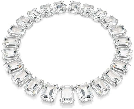 Swarovski Millenia Tennis Halskette, Übergroße Kristalle, Oktagon-Schliff, Weiß, Rhodiniert