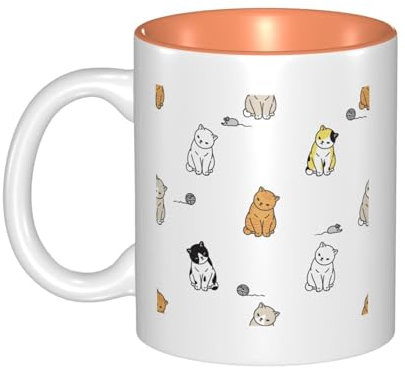 Oudrspo Yarn Ball Cat 11oz Ceramic Mug – Porcelain Coffee or Tea Cup, Playful Gift for Cat Lovers
