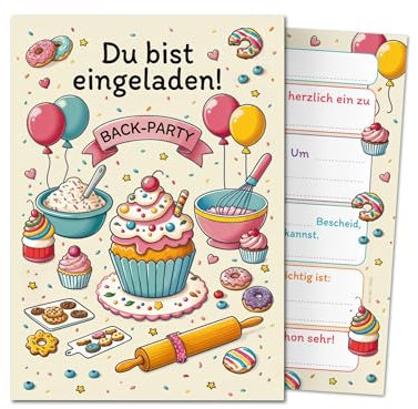JuNa-Experten 12 Einladungskarten Kindergeburtstag Backparty Back Backen Koch-Party Pizza Mädchen Jungen Einladungen Kuchenparty Geburtstag Kinder Mädchengeburtstag Kinderparty Geburtstagseinladungen