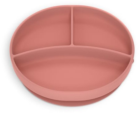 Suavinex, Plato de Bebé con Ventosa, Plato de Silicona con Divisiones, Plato Antivuelco, para Utilizar en la Alimentación Complementaria y BLW, Apto para Lavavajillas y Microondas, +6 Meses, Rosa