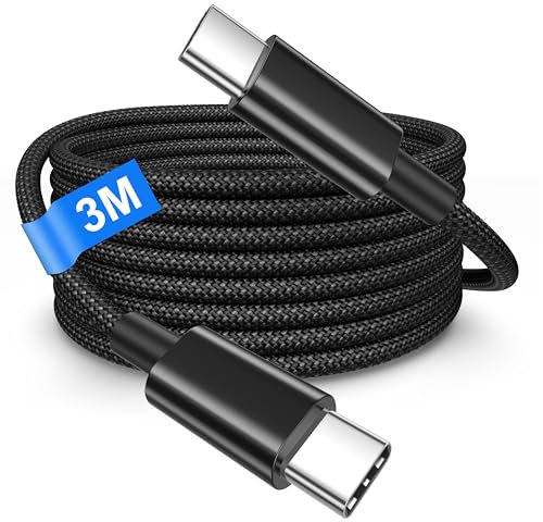 Cable USB C 3M, 100W Cable USB C Carga Rapida para iPhone 16/15/15 Pro Max/15 Plus,Macbook,iPad Pro,Samsung Galaxy S25,S24, Largo Cable Usbc a Usbc Cable Tipo C Nailon Trenzado Cable Cargador Tipo C