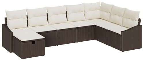 vidaXL 8-teiliges Outdoor-Sofa-Set mit Kissen aus braunem Poly-Rattan für den Garten, Patio und Loungesessel