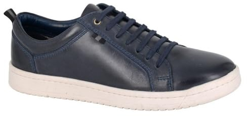 Roamers Mens Leather Trainers (10 UK) (Navy) | PU/Paisley Textile Lining, TPR Sole, High Density Sock