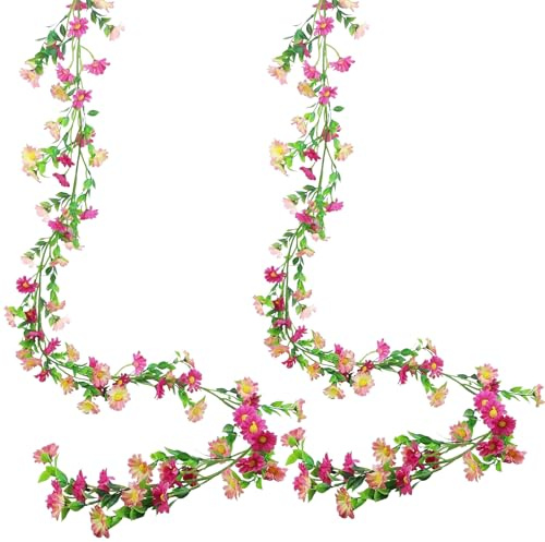 pclapora 2 Stück Blumengirlande Künstlich, 2,1m Blumengirlande Deko, Gänseblümchen Vine Girlande mit Grünen Blättern, für Blumenwand Türrahmen Hochzeit Wand Party Garten Frühlingsgirlande Deko