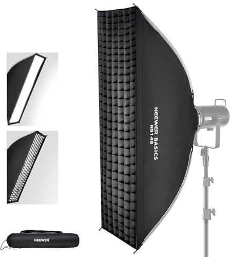 NEEWER Basics Kit Softbox Rectangulaire, 12x47 Diffuseur Lumière à Mont Bowens Soft Box Dégagement Rapide, Compatible avec Godox, Compatible avec Aputure, Éclairage de Studio Photo et Vidéo, NS14S