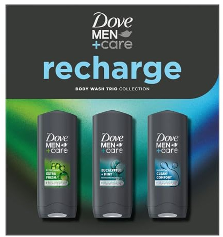 Dove Men+Care Gift Set Recharge Trio Hydrating Bodywash, Clean Comfort Fresh Menthol Eucalyptus Mint Shower Gel for Men Grooming
