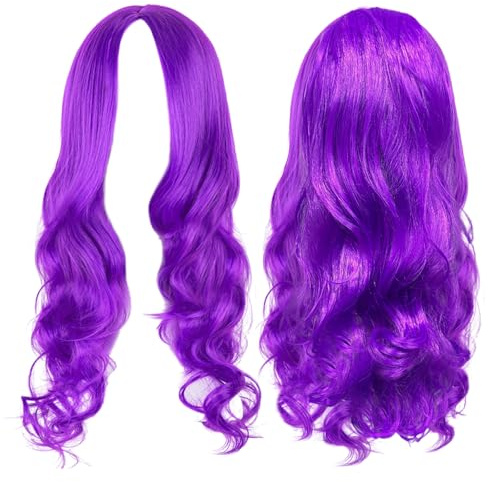 FUIPVGI Peluca Púrpura Mujer 70 cm Pelucas Onduladas Larga para Mujer Pelucas de Pelo Sintético Resistentes al Calor para Fiesta Diaria Carnaval Cosplay (Púrpura)