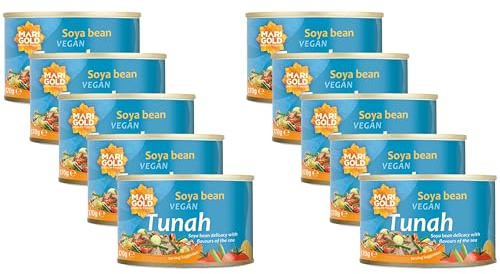 Marigold Vegan Tunah, 170g (Pack of 10) – Soya Bean Tunah Alternative, High Protein, Plant-Based, Ready-to-Eat