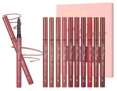 LOPHE Matte Lipliner Set, 12 Stück Lip Liner Lippenkonturenstift Wasserfest und Langanhaltender, Lipliner Pencil Smudge-Proof für Konturieren Sie die Lippen