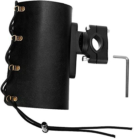 Einstellbarer Motorrad-Getränkehalter, kabelloser Flaschenhalter für Motorräder, universeller Getränkehalter aus PU-Leder mit elastischem Band für 22 mm, 25 mm, 28 mm (Schwarz Art.-Nr. 5-15-5)