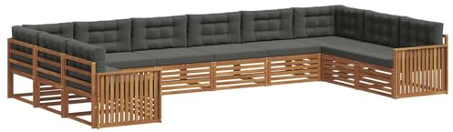 vidaXL Sofagarnituren 10 pcs Natur und Anthrazit Massivholz Akazie, Moderner Garten-Sofa, robuster Outdoor-Sitz, Terrassen-Lounge-Set für gemütliches Sitzen und schickes Leben