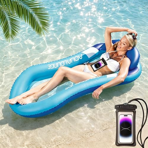 Materassino Mare XXL,2 in 1 Amaca Galleggiante,160 x 90cm Amaca Gonfiabile da Mare Portatile con Cuscino e Custodia impermeabile per telefono,per Adulti Piscina e Spiaggia