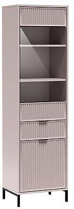 Standvitrine Hoch Design Modern 195cm mit Schubladen 2 Farben LOFT - Serie Cashmere Creme