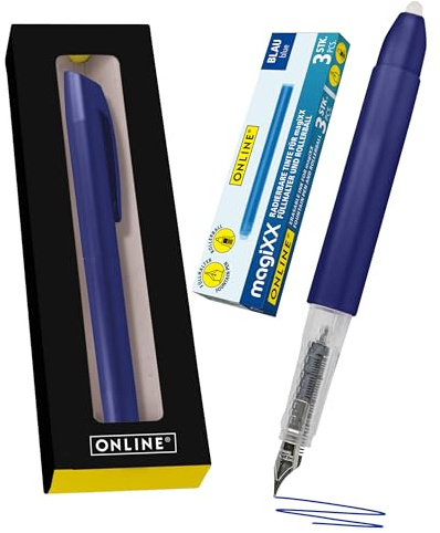 Online Füllhalter magiXX Metallic Blue I Füller mit radierbarer, blauer Tinte I inkl. 4 magiXX Patronen I Schreiben, radieren & korrigieren in einem I Füllfederhalter als Geschenk für Schule & Uni