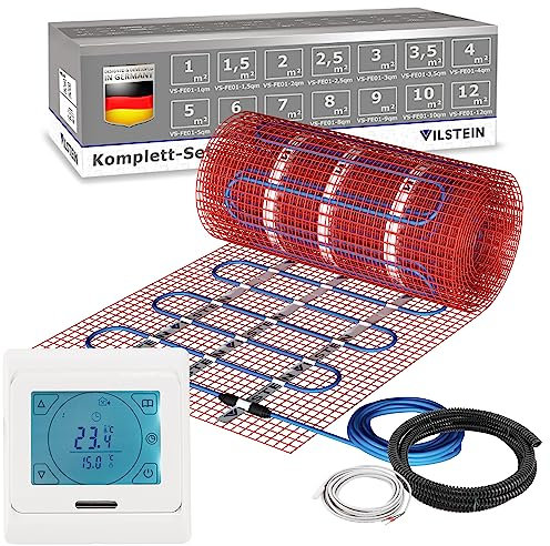 VILSTEIN® Elektrische Fußbodenheizung [150W/m²] - Bodenheizung Elektrisch geeignet für Laminat, Fliesen & mehr - Elektro Fussbodenheizung - Elektrische Heizmatte Fußboden - (16x0.5m - 8qm)