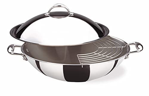 Lagostina Accademia Lagofusion Wok con Griglia, Adatto all’Induzione, Acciaio Inox 18/10, Grigio, 36 cm