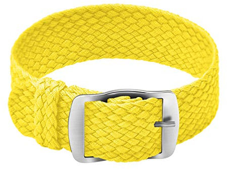 ULLCHRO Unisex Perlon Nylon Armband mit Edelstahl Silberne Schnalle 14mm Gelb