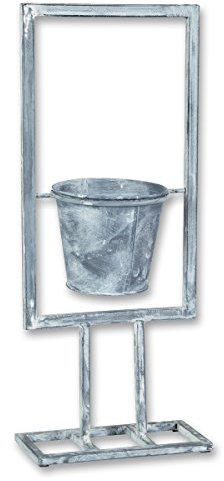 PrimoLiving Dekorativer Metall Pflanzenständer im Antik-Stil – 49 cm Höhe Vintage Blumenständer für Tisch & Fensterbank – Shabby Chic Pflanzgefäß, Grau/Silber P-999