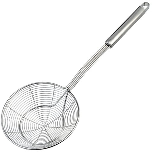 cnomg Stainless Steel Skimmer Strainer, Wire Skimmer with Spiral Mesh, Professional Grade Handle Skimmer Spoon Ladle for P.